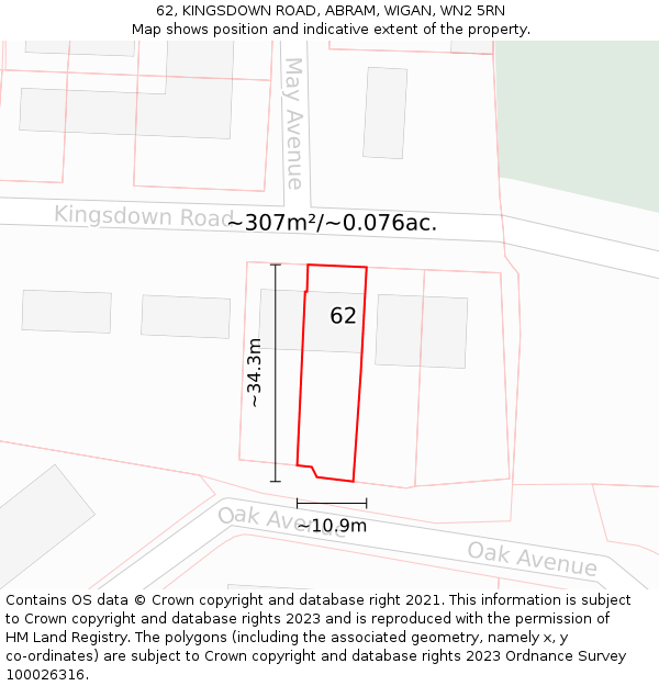 62, KINGSDOWN ROAD, ABRAM, WIGAN, WN2 5RN: Plot and title map