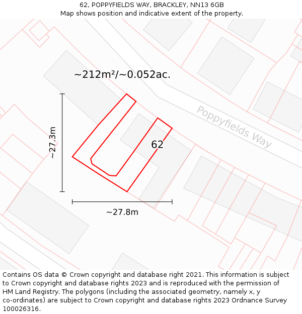 62, POPPYFIELDS WAY, BRACKLEY, NN13 6GB: Plot and title map