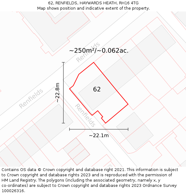 62, RENFIELDS, HAYWARDS HEATH, RH16 4TG: Plot and title map