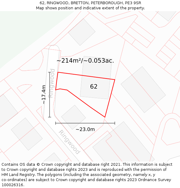 62, RINGWOOD, BRETTON, PETERBOROUGH, PE3 9SR: Plot and title map