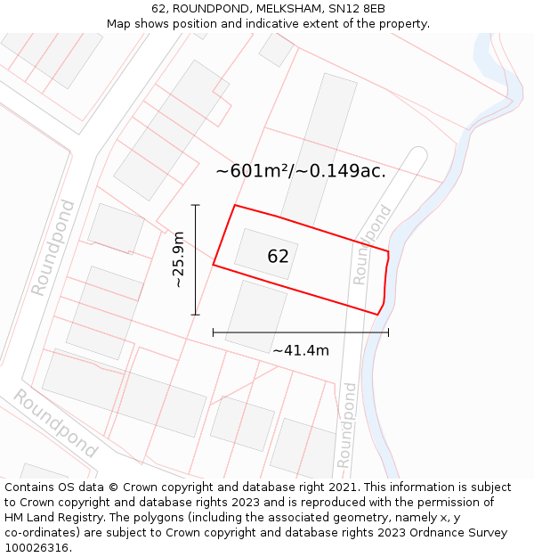 62, ROUNDPOND, MELKSHAM, SN12 8EB: Plot and title map