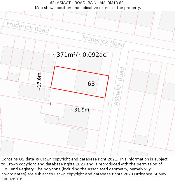63, ASKWITH ROAD, RAINHAM, RM13 8EL: Plot and title map