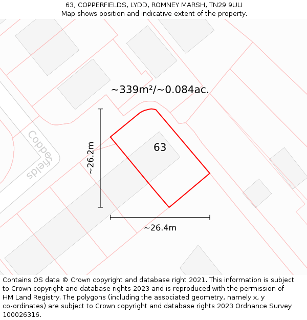 63, COPPERFIELDS, LYDD, ROMNEY MARSH, TN29 9UU: Plot and title map