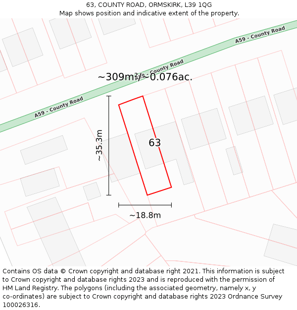 63, COUNTY ROAD, ORMSKIRK, L39 1QG: Plot and title map