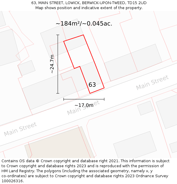63, MAIN STREET, LOWICK, BERWICK-UPON-TWEED, TD15 2UD: Plot and title map