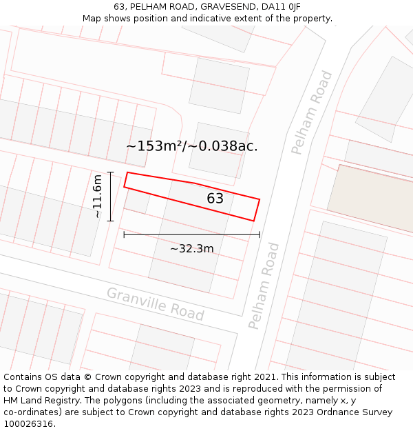 63, PELHAM ROAD, GRAVESEND, DA11 0JF: Plot and title map