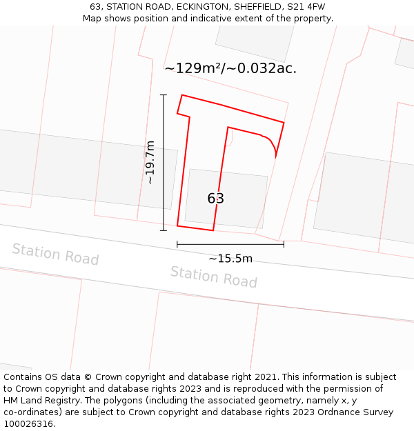 63, STATION ROAD, ECKINGTON, SHEFFIELD, S21 4FW: Plot and title map