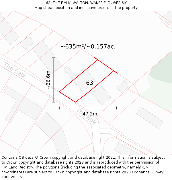 63, THE BALK, WALTON, WAKEFIELD, WF2 6JY: Plot and title map
