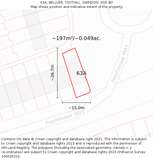63A, BELLVER, TOOTHILL, SWINDON, SN5 8JY: Plot and title map