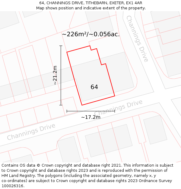 64, CHANNINGS DRIVE, TITHEBARN, EXETER, EX1 4AR: Plot and title map
