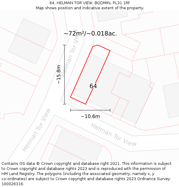 64, HELMAN TOR VIEW, BODMIN, PL31 1RF: Plot and title map