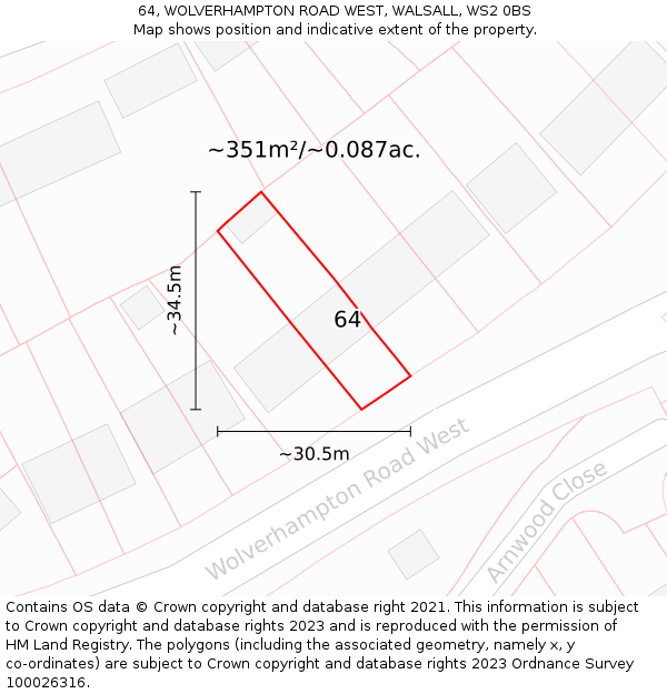 64, WOLVERHAMPTON ROAD WEST, WALSALL, WS2 0BS: Plot and title map