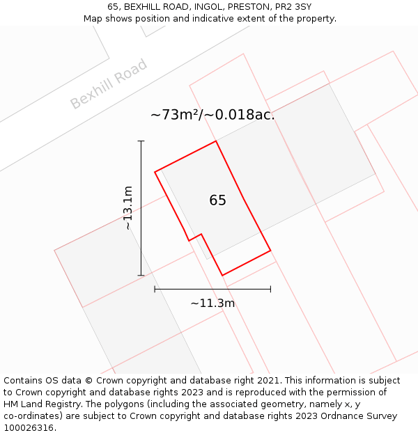 65, BEXHILL ROAD, INGOL, PRESTON, PR2 3SY: Plot and title map