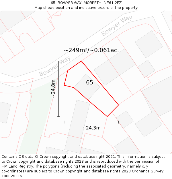 65, BOWYER WAY, MORPETH, NE61 2FZ: Plot and title map