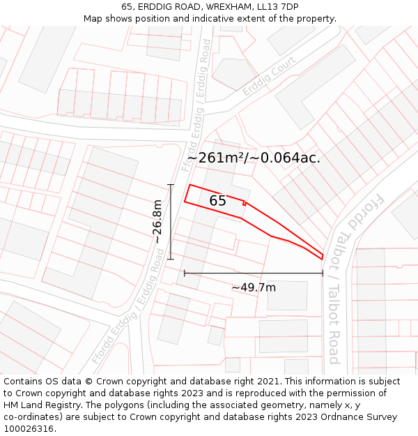 65, ERDDIG ROAD, WREXHAM, LL13 7DP: Plot and title map