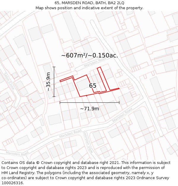 65, MARSDEN ROAD, BATH, BA2 2LQ: Plot and title map