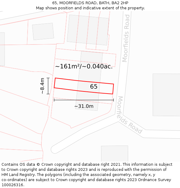 65, MOORFIELDS ROAD, BATH, BA2 2HP: Plot and title map