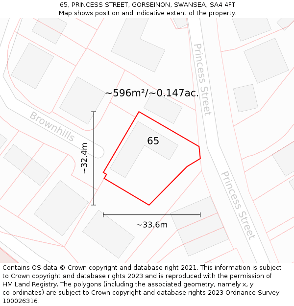 65, PRINCESS STREET, GORSEINON, SWANSEA, SA4 4FT: Plot and title map