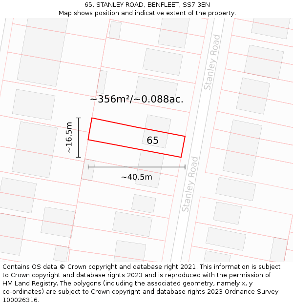 65, STANLEY ROAD, BENFLEET, SS7 3EN: Plot and title map