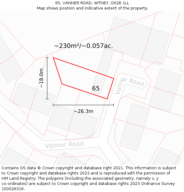 65, VANNER ROAD, WITNEY, OX28 1LL: Plot and title map