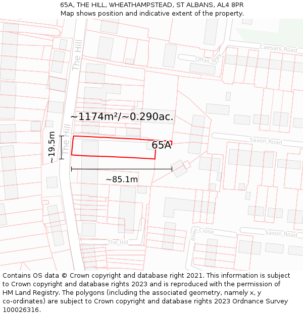 65A, THE HILL, WHEATHAMPSTEAD, ST ALBANS, AL4 8PR: Plot and title map