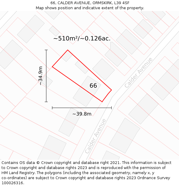 66, CALDER AVENUE, ORMSKIRK, L39 4SF: Plot and title map