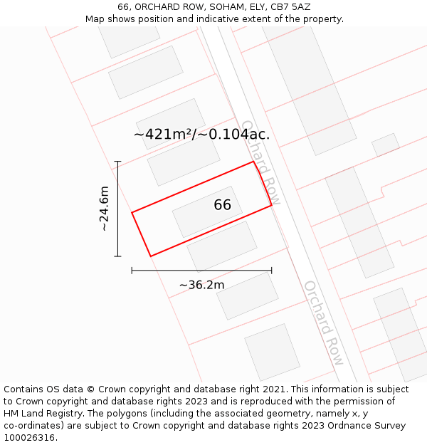 66, ORCHARD ROW, SOHAM, ELY, CB7 5AZ: Plot and title map