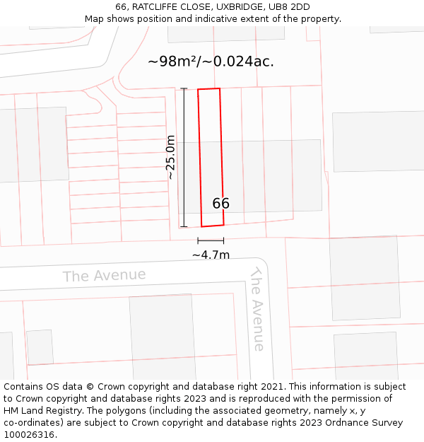 66, RATCLIFFE CLOSE, UXBRIDGE, UB8 2DD: Plot and title map