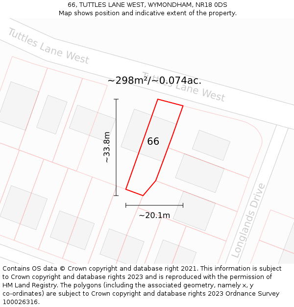 66, TUTTLES LANE WEST, WYMONDHAM, NR18 0DS: Plot and title map