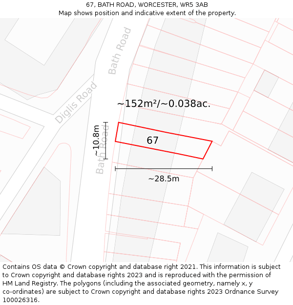 67, BATH ROAD, WORCESTER, WR5 3AB: Plot and title map