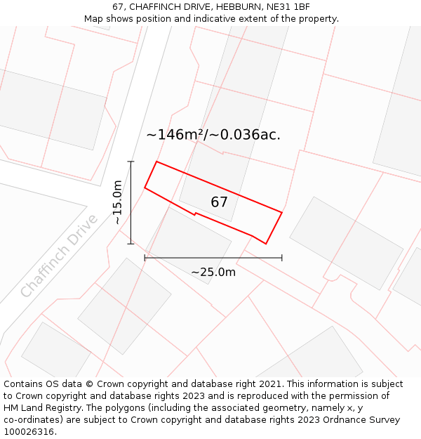 67, CHAFFINCH DRIVE, HEBBURN, NE31 1BF: Plot and title map