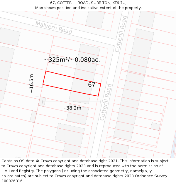 67, COTTERILL ROAD, SURBITON, KT6 7UJ: Plot and title map