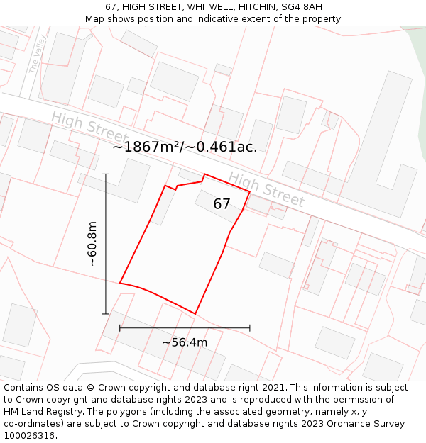 67, HIGH STREET, WHITWELL, HITCHIN, SG4 8AH: Plot and title map