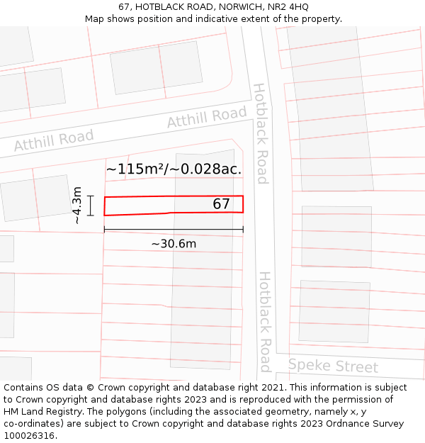 67, HOTBLACK ROAD, NORWICH, NR2 4HQ: Plot and title map