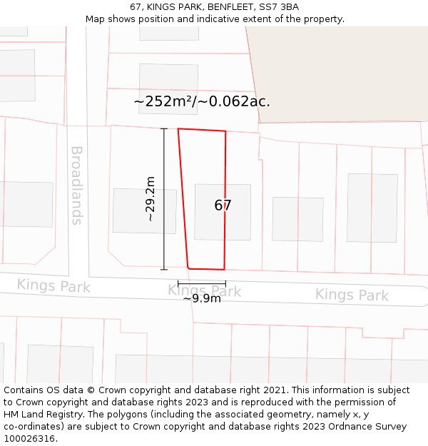 67, KINGS PARK, BENFLEET, SS7 3BA: Plot and title map