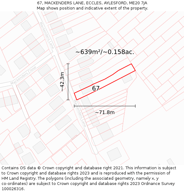 67, MACKENDERS LANE, ECCLES, AYLESFORD, ME20 7JA: Plot and title map