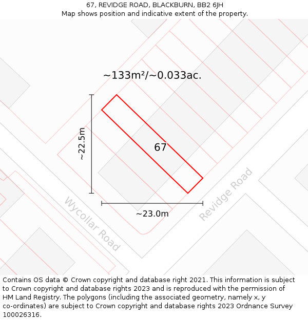67, REVIDGE ROAD, BLACKBURN, BB2 6JH: Plot and title map