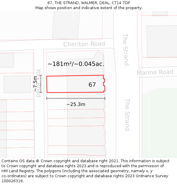 67, THE STRAND, WALMER, DEAL, CT14 7DP: Plot and title map