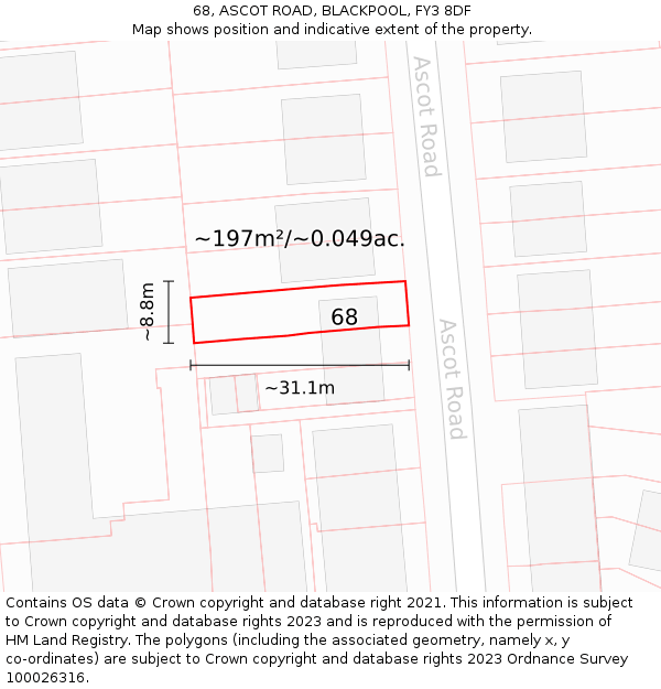 68, ASCOT ROAD, BLACKPOOL, FY3 8DF: Plot and title map