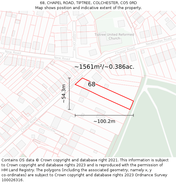 68, CHAPEL ROAD, TIPTREE, COLCHESTER, CO5 0RD: Plot and title map