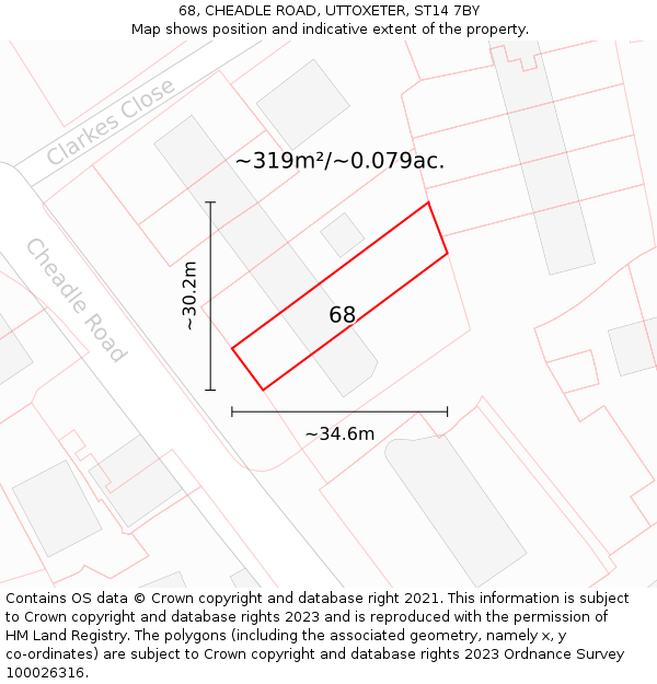 68, CHEADLE ROAD, UTTOXETER, ST14 7BY: Plot and title map