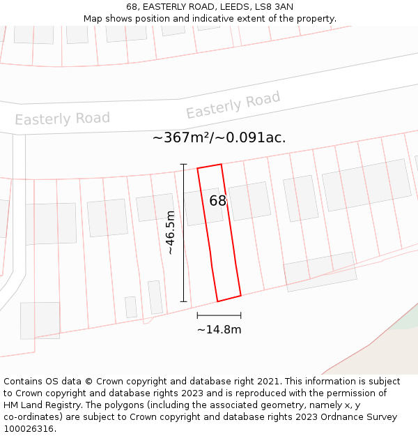 68, EASTERLY ROAD, LEEDS, LS8 3AN: Plot and title map