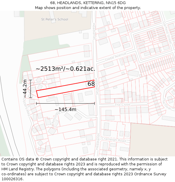 68, HEADLANDS, KETTERING, NN15 6DG: Plot and title map