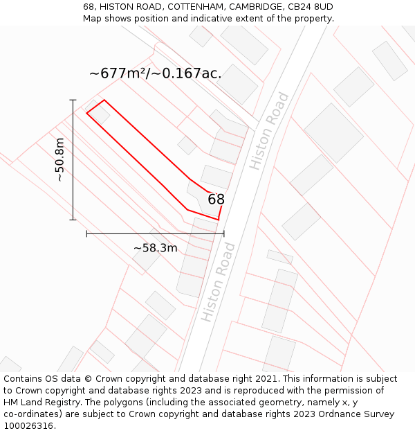 68, HISTON ROAD, COTTENHAM, CAMBRIDGE, CB24 8UD: Plot and title map