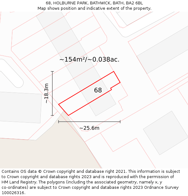 68, HOLBURNE PARK, BATHWICK, BATH, BA2 6BL: Plot and title map