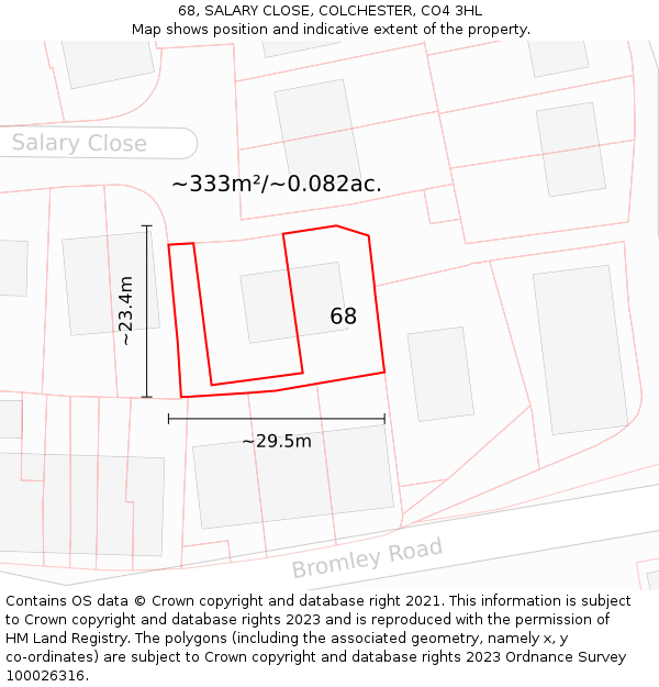 68, SALARY CLOSE, COLCHESTER, CO4 3HL: Plot and title map