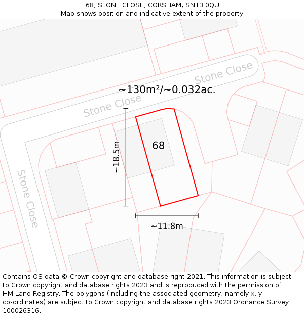68, STONE CLOSE, CORSHAM, SN13 0QU: Plot and title map