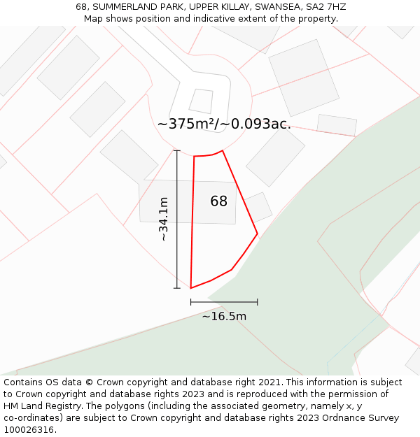 68, SUMMERLAND PARK, UPPER KILLAY, SWANSEA, SA2 7HZ: Plot and title map