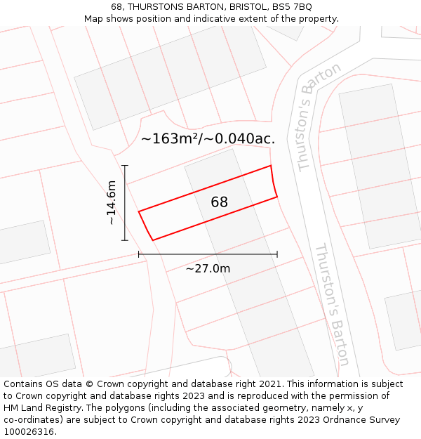 68, THURSTONS BARTON, BRISTOL, BS5 7BQ: Plot and title map