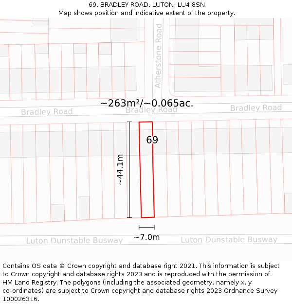 69, BRADLEY ROAD, LUTON, LU4 8SN: Plot and title map